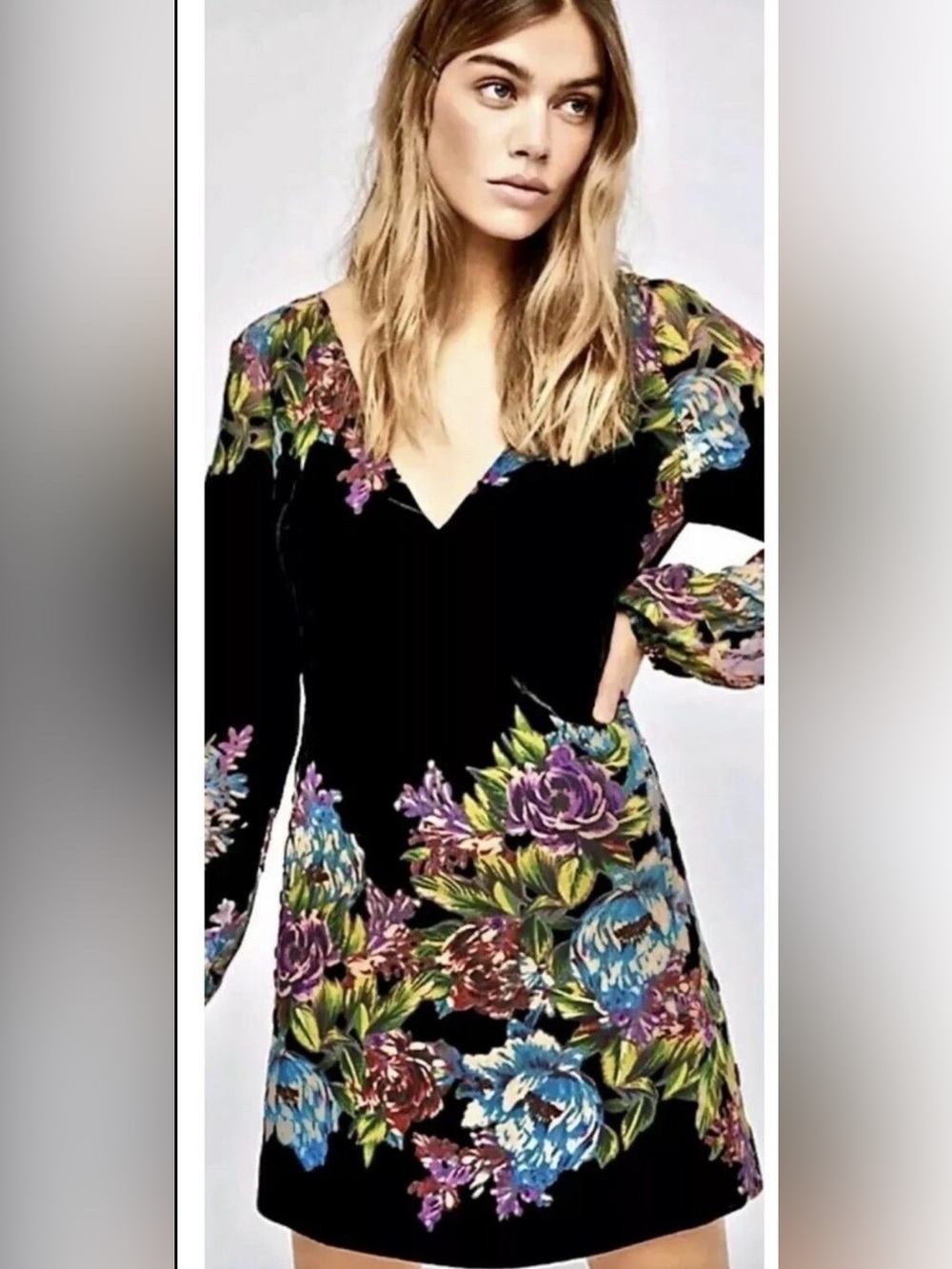Free People Misha Burnout Velvet Mini Dress in black. SP - Picture 2 of 4